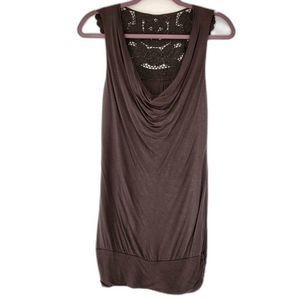 Brown Embellished Cowl Neck Tank Top size M Casual Neutral Versatile